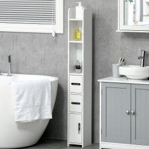 Coluna Casa de Banho com 3 Portas e 3 Prateleiras Abertas, Coluna Auxiliar Estilo Moderno 15x17x120cm Branco