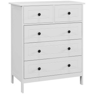 Cómoda Branca com 5 Gavetas e Puxadores Cómoda Alta para Sala de Estar 74x40x91cm