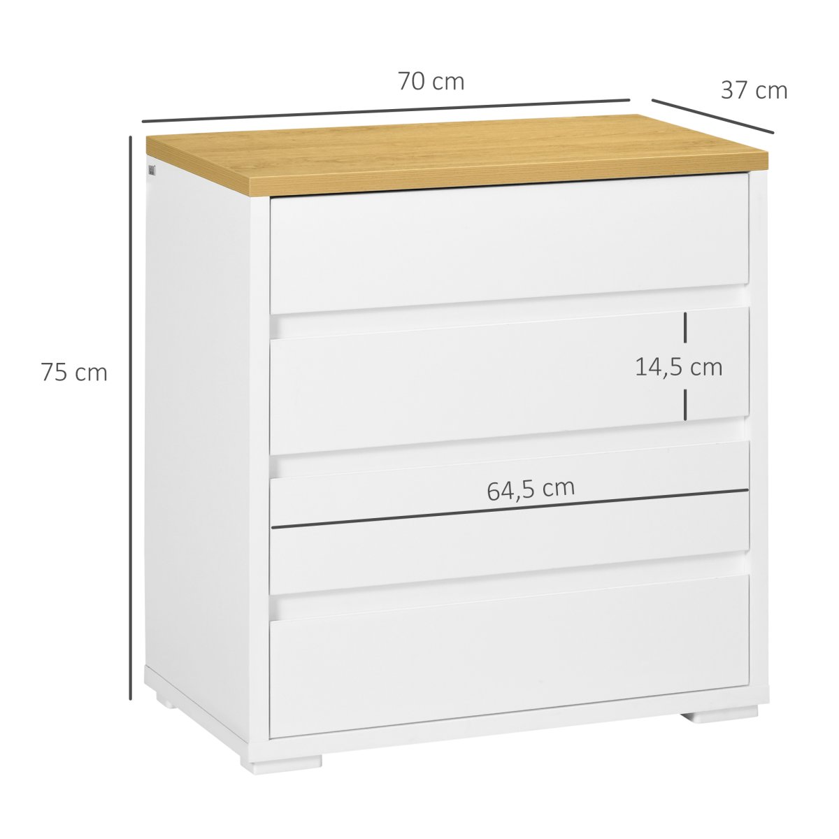 Cómoda Moderna com 4 Gavetas Carga Máxima 40 kg 70x37x75 cm Branco e Madeira - Image 4