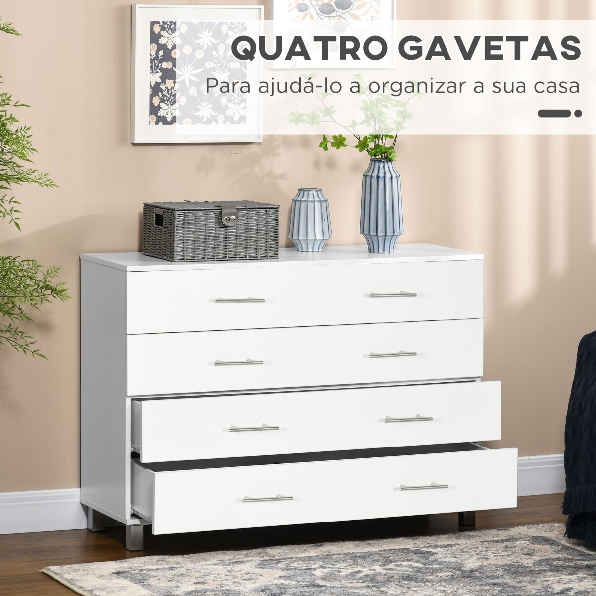 Cómoda com 4 Gavetas de Estilo Moderno para Sala de Estar, Entrada, Corredor 112×38,2x81cm - Image 6