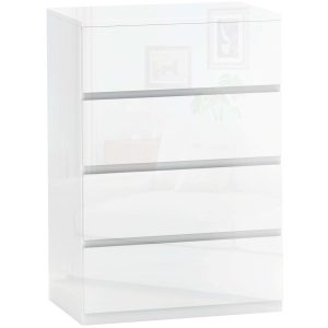 Cómoda com 4 Gavetas de Madeira 55x33x80 cm Branco Brilhante