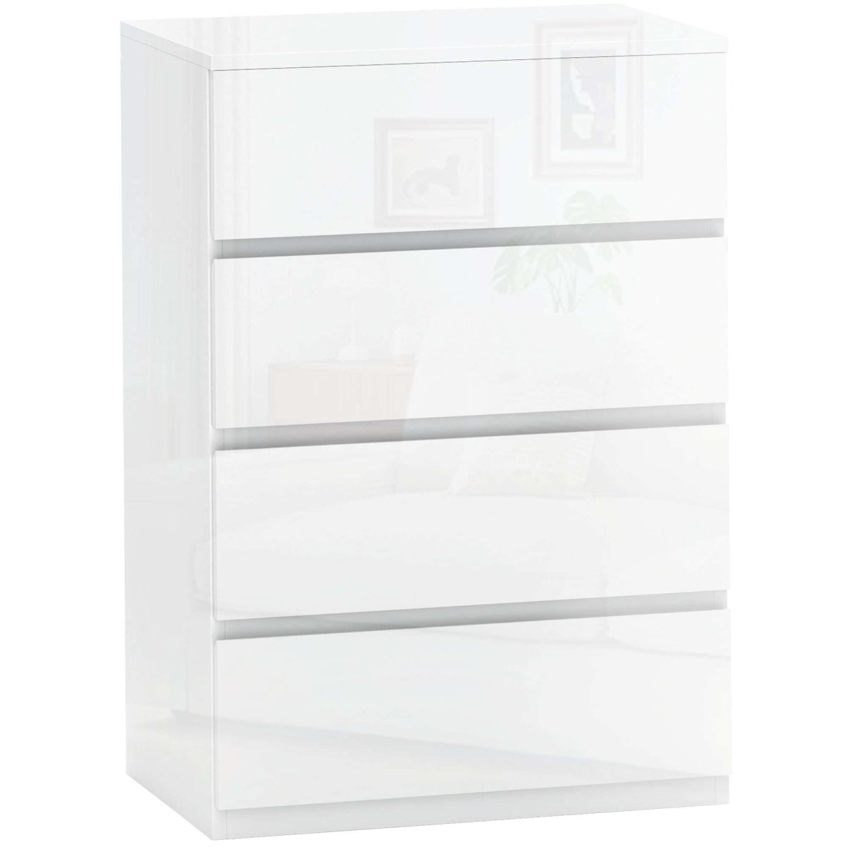 Cómoda com 4 Gavetas de Madeira 55x33x80 cm Branco Brilhante