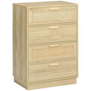Cómoda com 4 Gavetas de Vime Estilo Boêmio 60x38x88,5 cm Madeira
