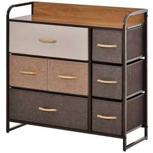 Cómoda com 7 Gavetas de Tecido Amovíveis e Dobráveis Móvel Organizador Estrutura Metálica Antitombo para Sala Entrada Quarto 80x29x78,5 cm Multicolor
