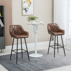 Conjunto de 2 Bancos Altos Estofados com Encosto, Pés de Aço e Apoio para os Pés. Carga 120kg 50×47,5×102,5cm