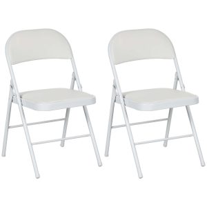 Conjunto de 2 Cadeiras Dobráveis com Encosto e Estrutura Aço para Sala Estar Escritório Estúdio 45x46x78 cm Branco