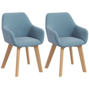 Conjunto de 2 Cadeiras Sala Jantar Modernas Cozinha Estofadas em Veludo com Encosto Médio e Pés Madeira Borracha para Estar Carga 120kg 54x57x80 cm Azul Claro