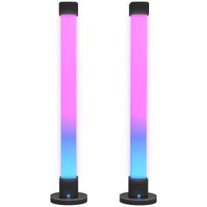Conjunto de 2 Candeeiros de Mesa LED com Controlo Remoto, App Bluetooth, Sincronização com Música e Temporizador 6x6x32,5 cm Branco
