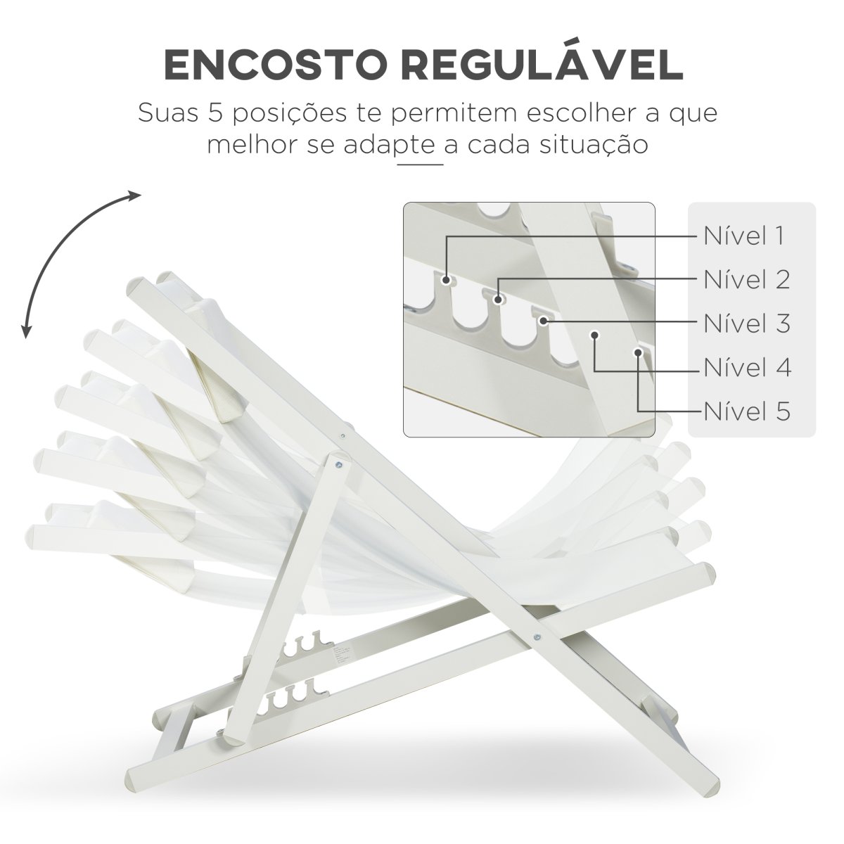 Conjunto de 2 Espreguiçadeiras Dobráveis de Alumínio com Encosto Reclinável em 5 Posições e Apoio para a Cabeça Acolchoado 58×96,5×91,5cm - Image 6