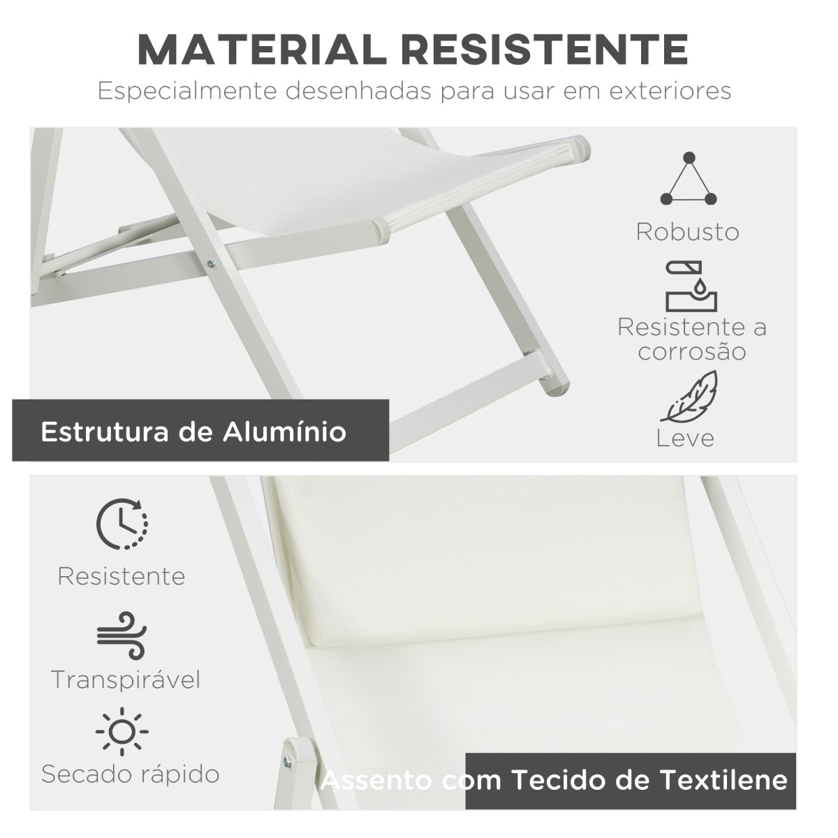 Conjunto de 2 Espreguiçadeiras Dobráveis de Alumínio com Encosto Reclinável em 5 Posições e Apoio para a Cabeça Acolchoado 58×96,5×91,5cm - Image 7