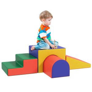 Conjunto de 4 Blocos Espuma para Crianças 1-3 Anos Figuras Construção Brinquedo Aprendizagem Infantil Estofado em PU 150x50x39cm Multicor