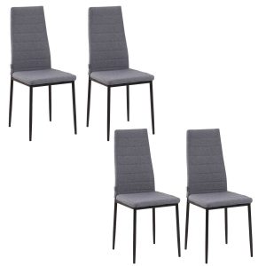 Conjunto de 4 Cadeiras Sala Jantar Estofadas em Linho e Pés Metal Modernas para Cozinha Carga Máxima 120kg 41x50x97cm Cinza