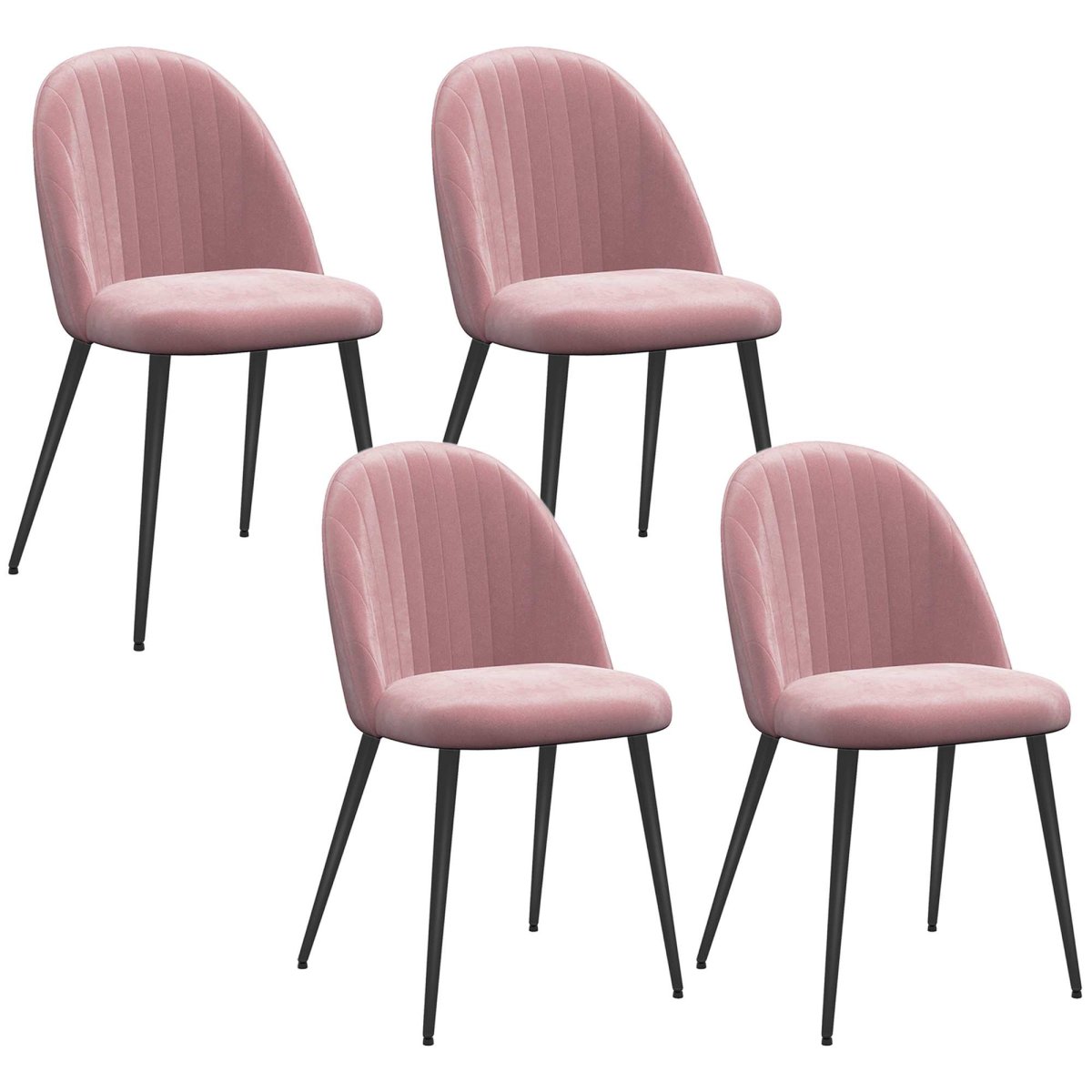 Conjunto de 4 Cadeiras Sala Jantar Modernas Estofadas em Veludo com Encosto Alto e Pés Aço para Estar 50x52x83 cm Rosa - Image 2