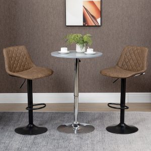 Conjunto de Bancos de Bar Estofados em PU, Bancos Altos de Sala de Jantar com Altura Ajustável, Assento Giratório e Apoio para os Pés Carga Máxima 120kg 46,5x51x86-106cm Castanho