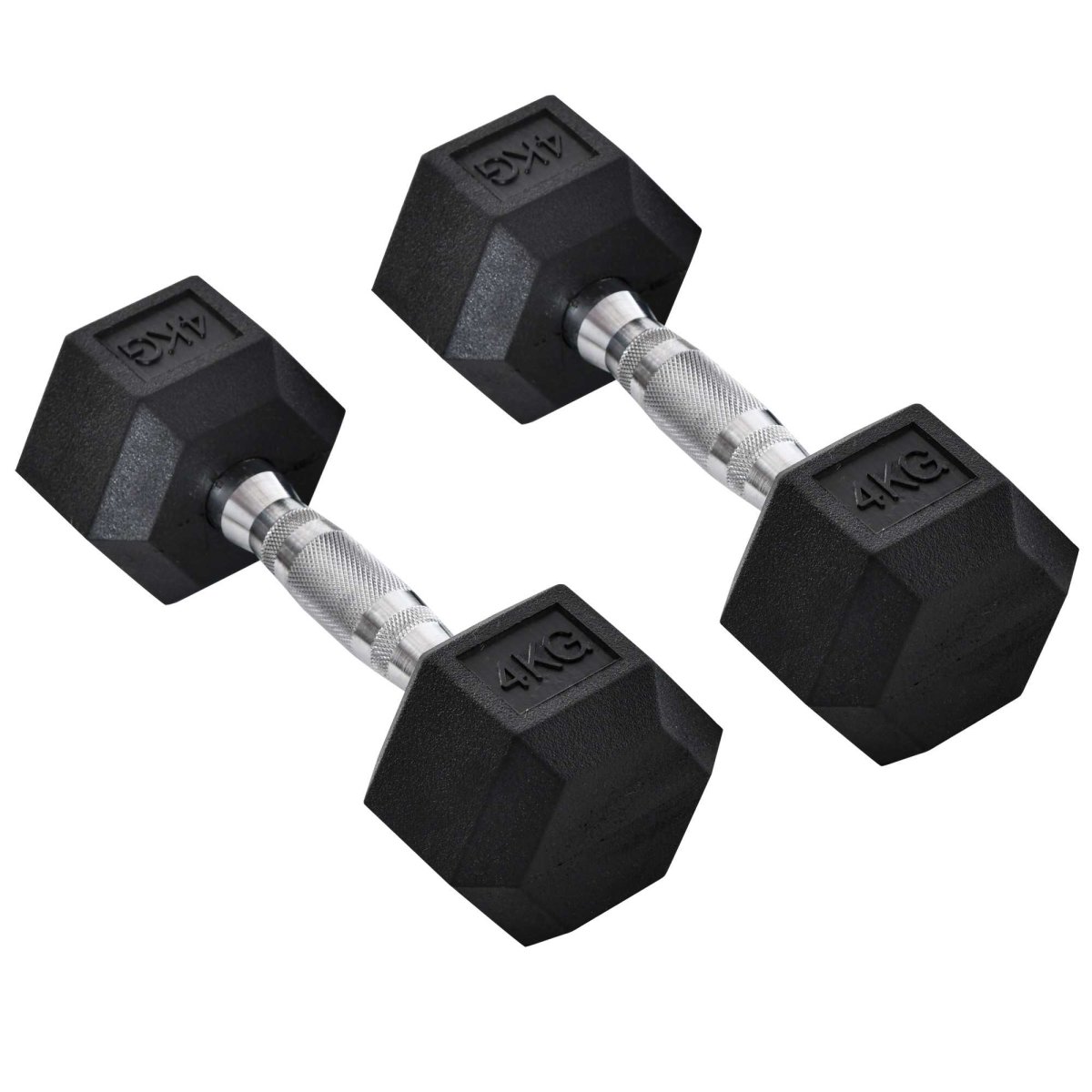 Conjunto de Halteres 2x4kg com Barra Metálica e Cabeça Hexagonal Pesos para Treino em Casa Ginásio 27,2×10,5 cm Preto Prata
