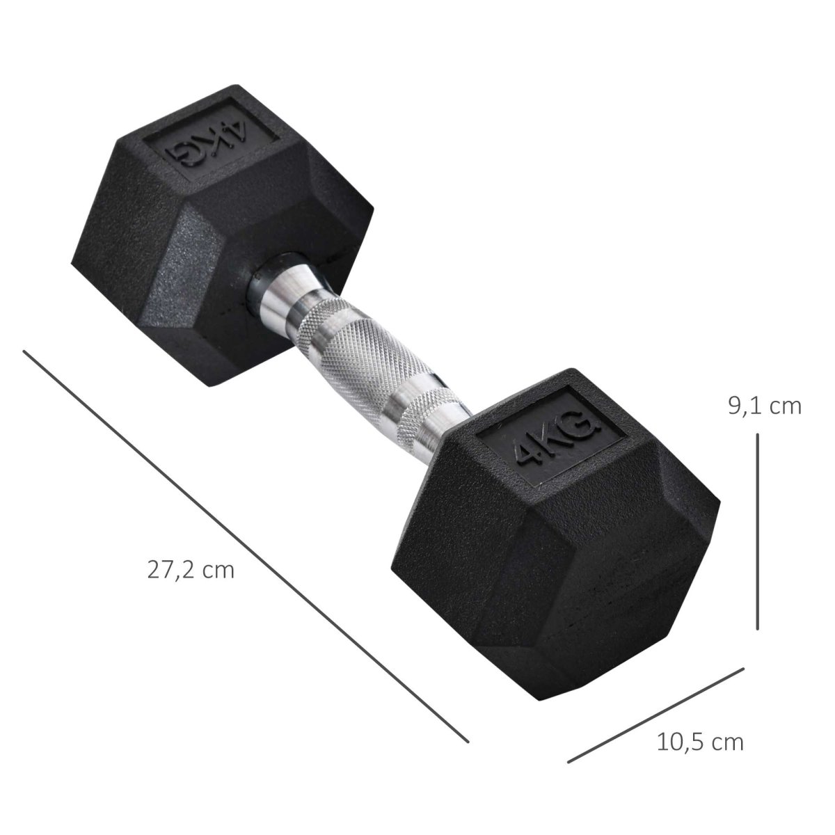 Conjunto de Halteres 2x4kg com Barra Metálica e Cabeça Hexagonal Pesos para Treino em Casa Ginásio 27,2×10,5 cm Preto Prata - Image 4