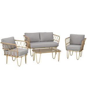 Conjunto de Jardim de 4 Peças em Vime Sintético