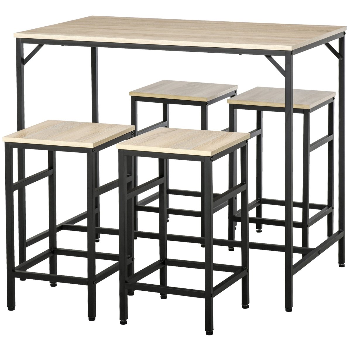 Conjunto de Mesa de Bar com 4 Bancos com Apoio para os Pés, Conjunto de Móveis de 5 Peças, Mesa de 100x60x88cm e Bancos de 32x32x57cm para Sala de Jantar Cozinha Preto e Carvalho - Image 3