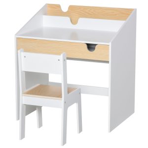 Conjunto de Mesa e Cadeira com Gaveta e Prateleira para Livros 70x50x75 cm