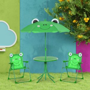 Conjunto de Mesa e Cadeira de Jardim para Crianças – Desenho de Sapo Verde