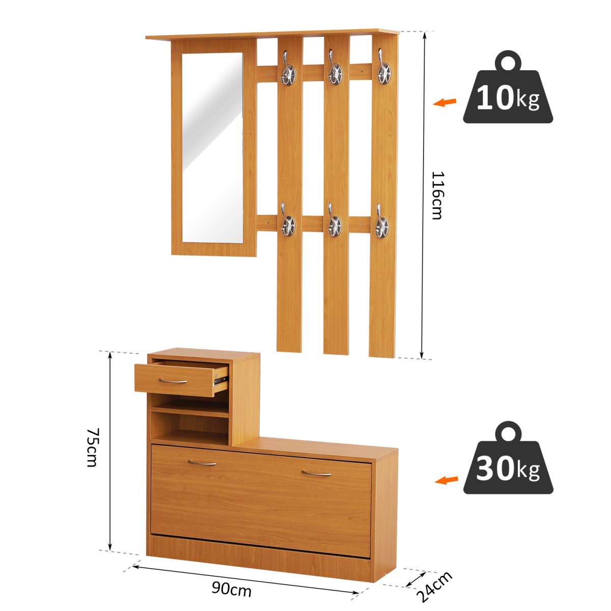 Conjunto de Móveis de Entrada Madeira – Medidas 90x22x116cm - Image 4