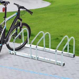 Estacionamento para 3 Bicicletas, Suporte de Aço para Estacionar Bicicletas no Chão para Interior e Exterior 76x33x27cm Prata