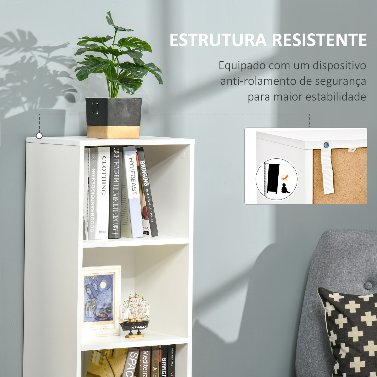 Estante com 3 Prateleiras Abertas e 1 Fechada com Porta Estante de Estilo Moderno para Armazenamento de Livros Brinquedos Plantas 40x30x129,5cm Branco - Image 6