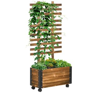 Floreira Exterior de Madeira com Treliça para Plantas Trepadeiras 65x31x147 cm Madeira