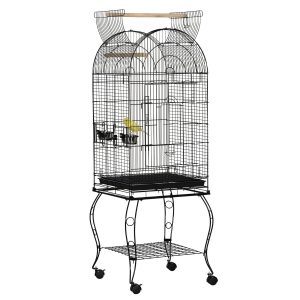 Gaiola Grande de Metal com Bandeja Amovível e 2 Tigelas para Papagaios Piriquito 51x51x153 cm