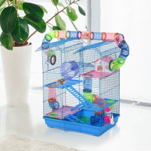 Gaiola de hamster multinível com plataformas domésticas 47x30x59 cm, Cor Azul