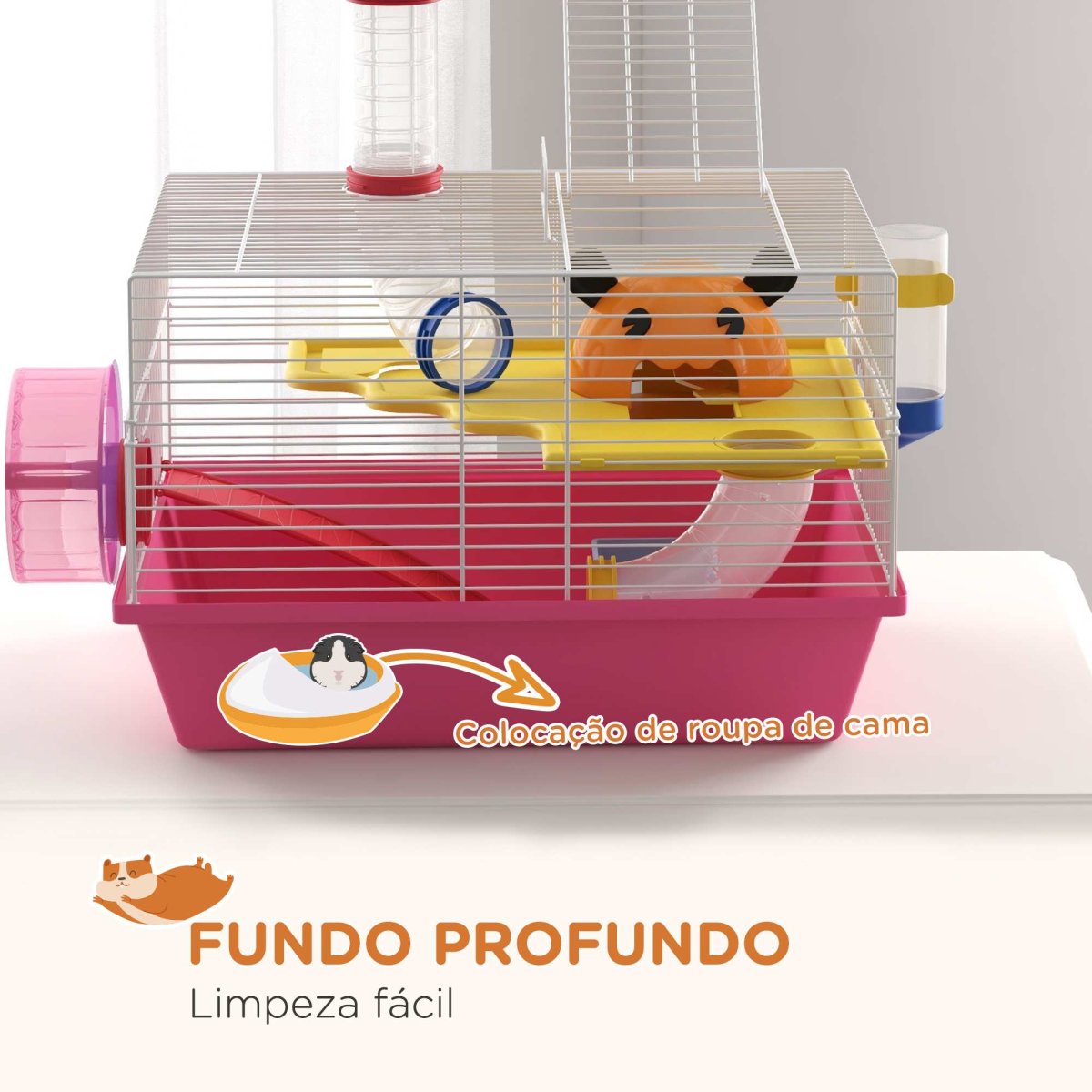 Gaiola para Hamsters Animais Pequenos com Comedouro Bebedouro Roda de Exercício Torre Observação e Casinha 34x27x25 cm Multicolor - Image 7