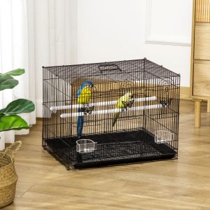 Gaiola para Pássaros 60x41x41cm com 2 Poleiros e 3 Portas para Pássaros Pequenos Preto