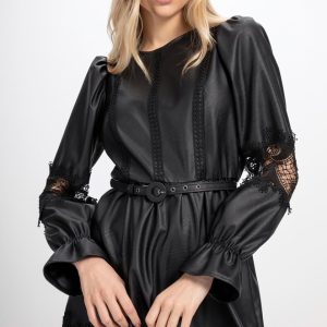 Vestido Curto Ecopele C/ Renda
