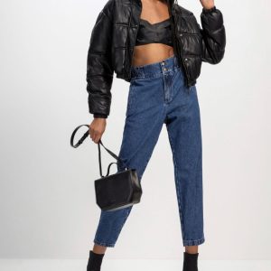 Calça Jeans Cropped Alfaiataria C/ Elástico Cós