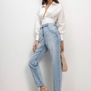 Calça Jeans Mom Super Alta C/ Ziper