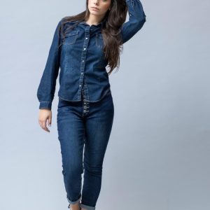 Calça Jeans Enrugada C/ Botões