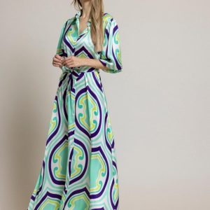 Vestido Camiserio Acetinado C/ Padrão