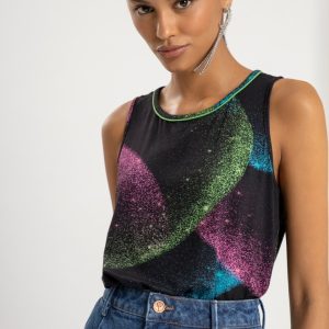 Top Alça Viscose Malha Extensível Gola Debruada