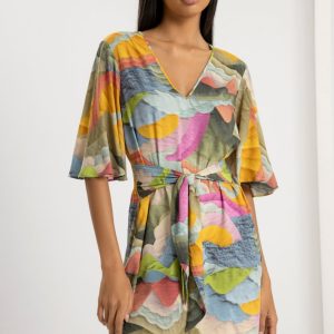 Vestido Curto Estampado C/ Atilho / Cinto