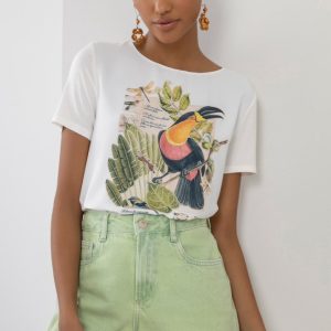 T-Shirt Crepe C/ Estampa / Costas Algodão