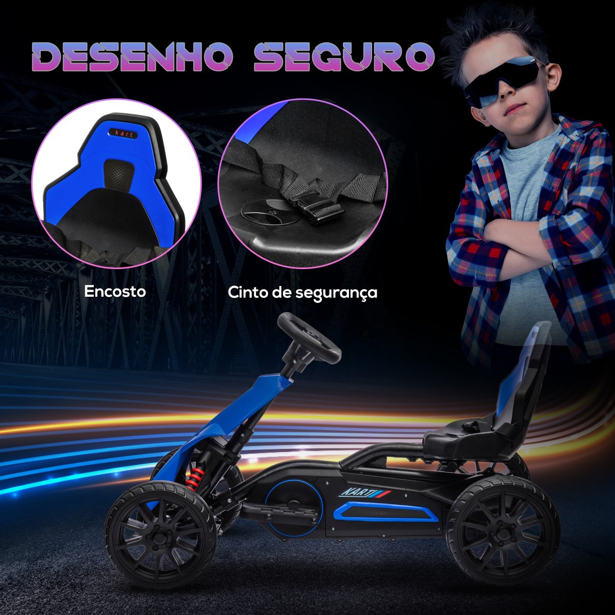 Kart a Bateria 12V Velocidade Ajustável 3-5 km/h e Cinto de Segurança Carga 30 kg para Exterior 100x58x58,5 cm - Image 7