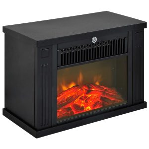 Lareira Elétrica Compacta com Termostato Ajustável 600W/1200W e Efeito de Chama Realista 34x17x25cm