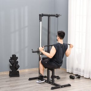 Máquina de Musculação, Estação de Treinamento com Poleia e Assento Ajustável em Altura para Treino Carga Máxima 100kg 107x120x190cm Preto