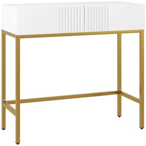 Mesa Consola Moderna de Entrada com 2 Gavetas e Pés Aço Anti-tombo para Sala Corredor 80×31,5×75 cm Branco