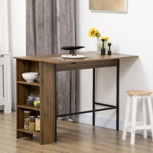 Mesa de Bar Extensível com 3 Prateleiras de Armazenamento e Estrutura de Metal 120x76x91,4cm