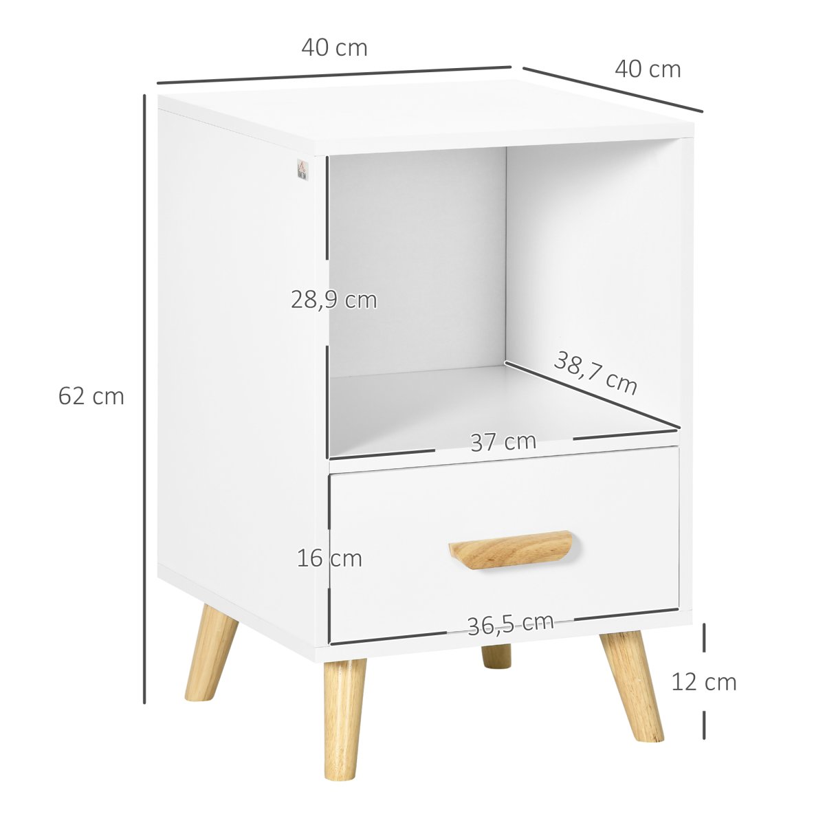 Mesa de Cabeceira Moderna com 1 Gaveta e Compartimento de Armazenamento 40x40x62cm - Image 4