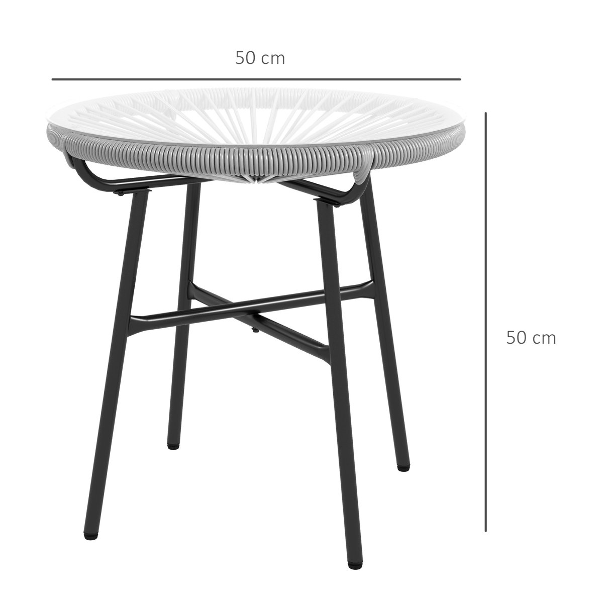 Mesa de Centro Redonda para Exteriores com Bancada de Vidro Temperado e Pés de Metal Ø50×50 cm - Image 4