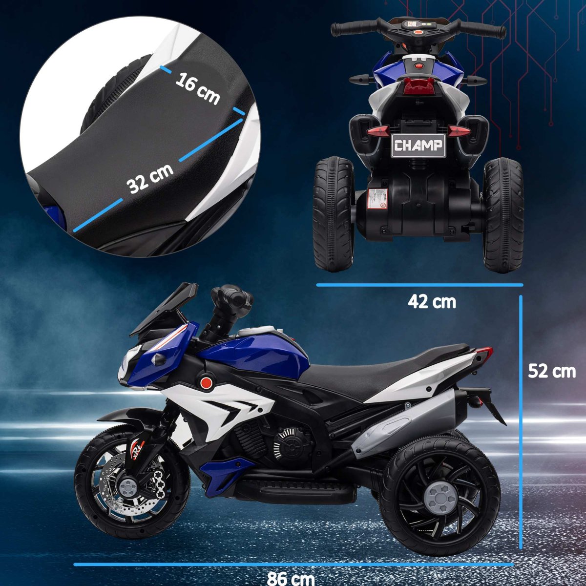 Motocicleta Elétrica Infantil com 3 Rodas Triciclo para Crianças acima de anos Bateria 6V Recarregável Funções Música Buzina Faróis 86x42x52 cm Azul - Image 4