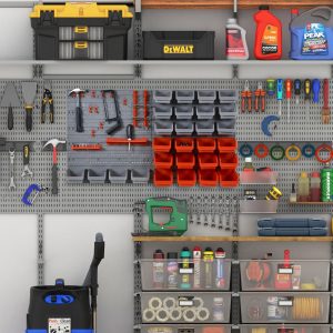 Organizador de ferramentas com caixas e ganchos 63,5×22,5×95,5cm, Cor cinza e vermelho