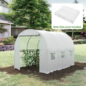 Outsunny Cobertura de Estufa de Túnel 3x2x2m Cobertura de Substituição de Estufa Polietileno com 6 Janelas e Portas Enroláveis Proteção de Plantas para Jardim Branco